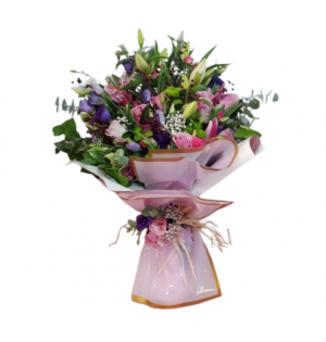 Pembe Lilyum ve Renkli Lisyantus Buketi