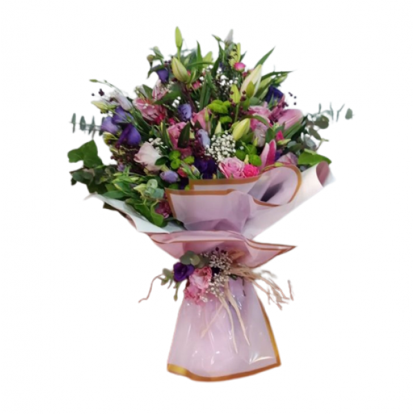 Pembe Lilyum ve Renkli Lisyantus Buketi