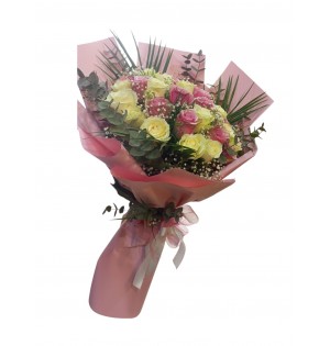 25 Adet Pink White Rose