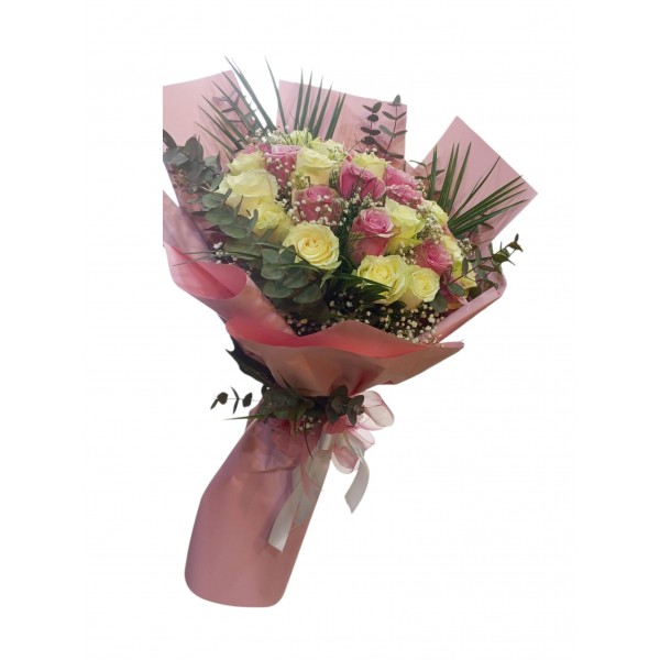 25 Adet Pink White Rose