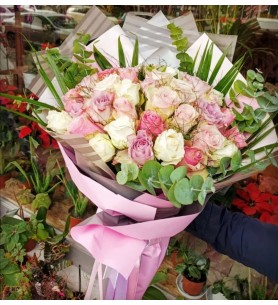 50 Adet Lila Pembe Beyaz Karısık Gül Buketi